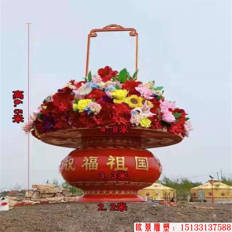 玻璃钢花篮雕塑,仿天安门花篮,花卉绢花花篮15