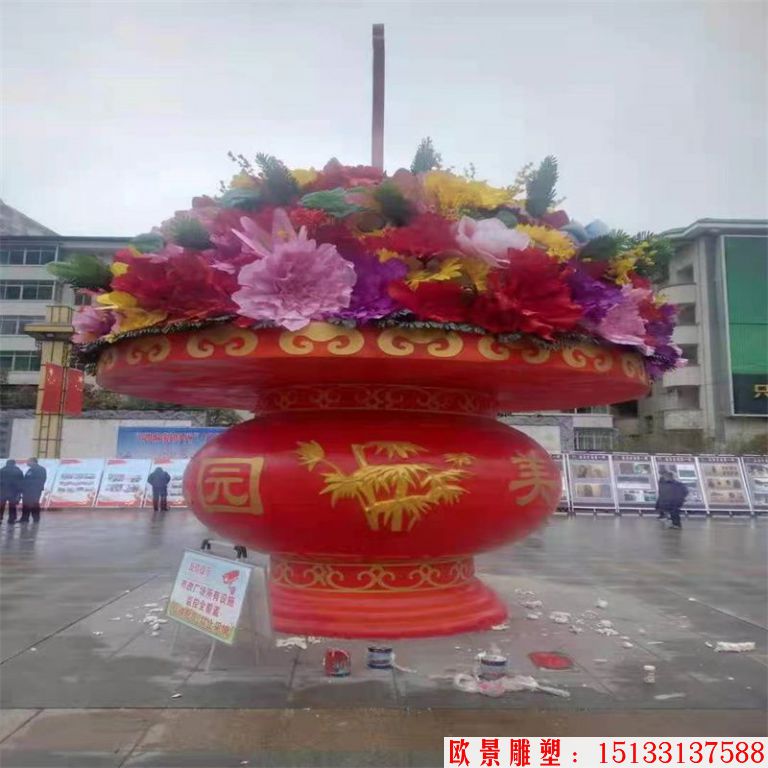 玻璃钢花篮雕塑,仿天安门花篮,花卉绢花花篮10