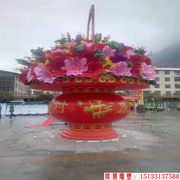 玻璃钢花篮雕塑,仿天安门花篮,花卉绢花花篮11